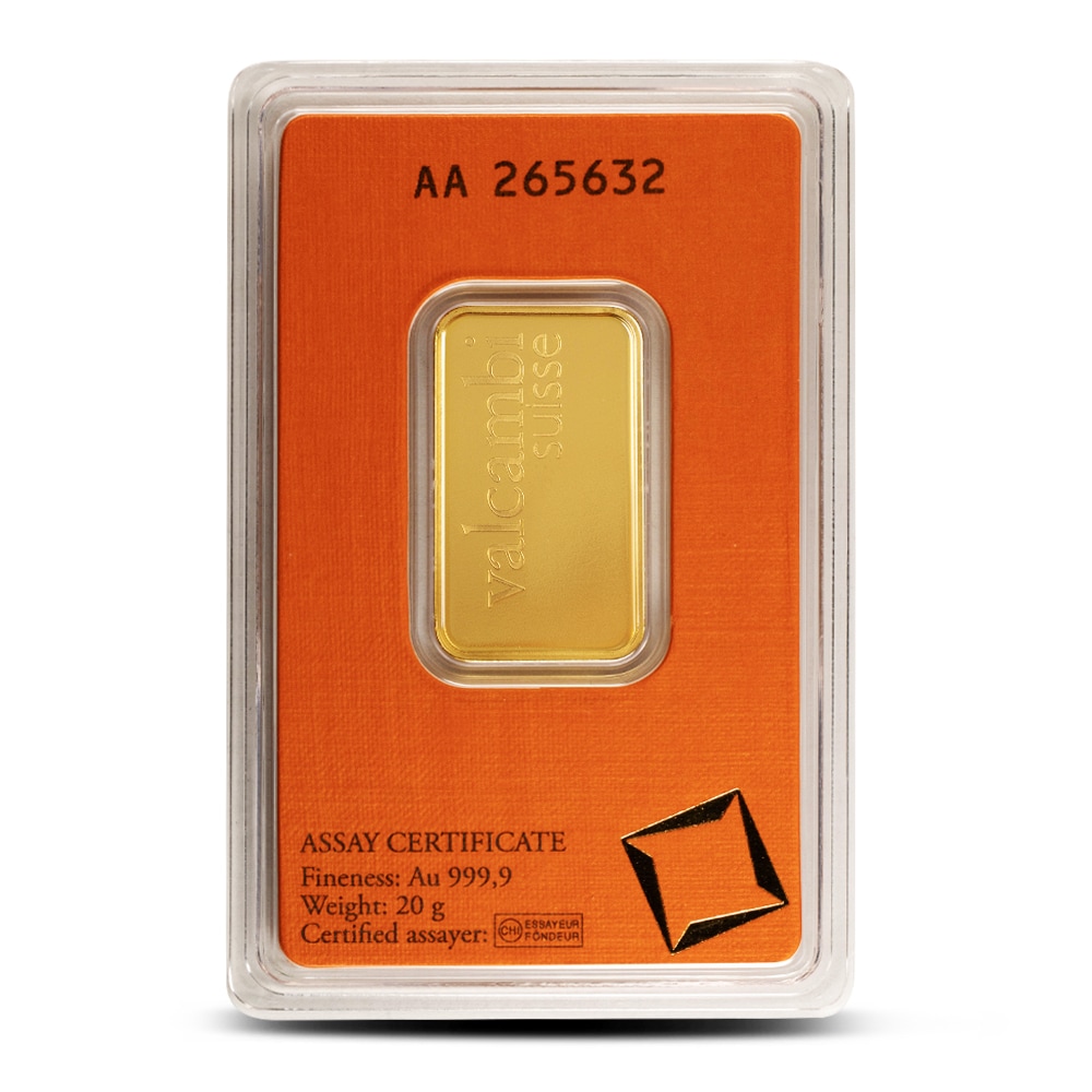 20 Gram Valcambi Gold Bar (New w/ Assay) Slide 1